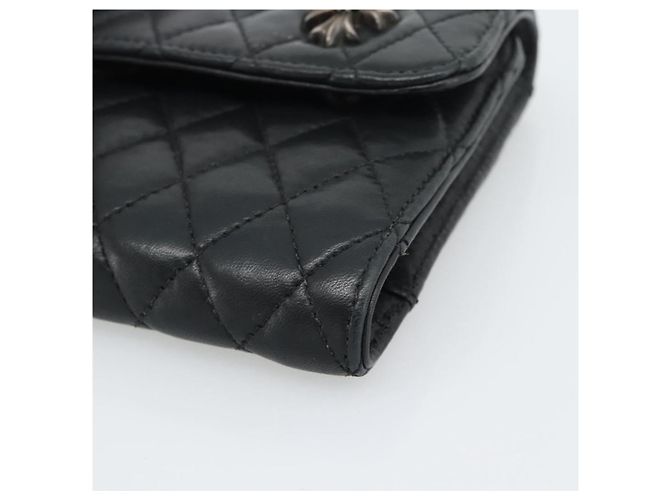 Chrome Hearts Wave4 3-Snap Quilted Long Wallet Leather Black Auth 193427SM Nero Argento - vista 7