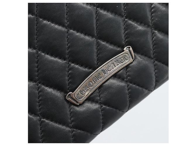 Chrome Hearts Wave4 3-Snap Quilted Long Wallet Leather Black Auth 193427SM Nero Argento - vista 8