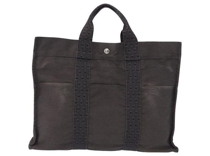 Hermès Borsa HERMES Her LineMM Canvas Gray Silver Auth 193484 Marrone Argento - vista 13