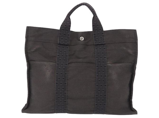 Hermès Borsa HERMES Her LineMM Canvas Gray Silver Auth 193484 Marrone Argento - vista 2