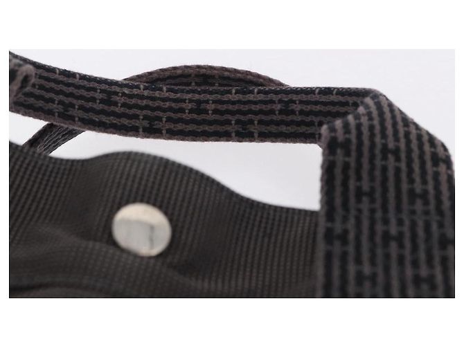 Hermès Borsa HERMES Her LineMM Canvas Gray Silver Auth 193484 Marrone Argento - vista 9