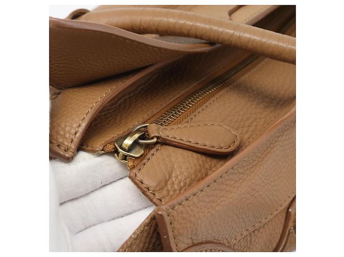 Céline CELINE Luggage Micro Shopper Hand Bag Leather Brown Gold Auth 194891 Marrone D'oro - vista 10