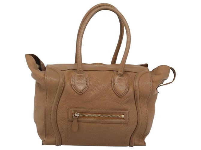 Céline CELINE Luggage Micro Shopper Hand Bag Leather Brown Gold Auth 194891 Marrone D'oro - vista 13