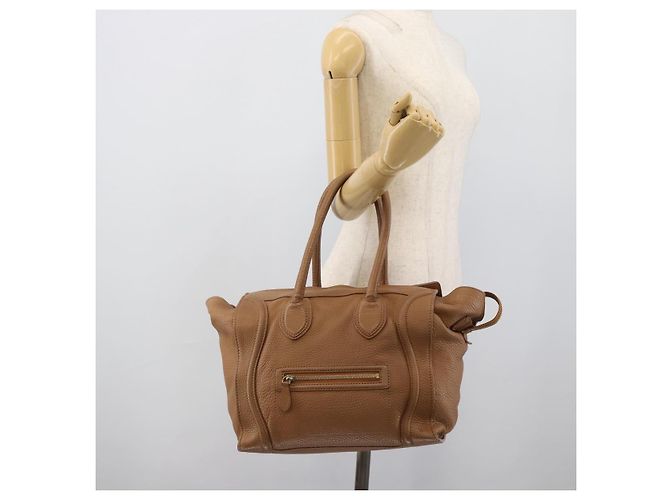Céline CELINE Luggage Micro Shopper Hand Bag Leather Brown Gold Auth 194891 Marrone D'oro - vista 23