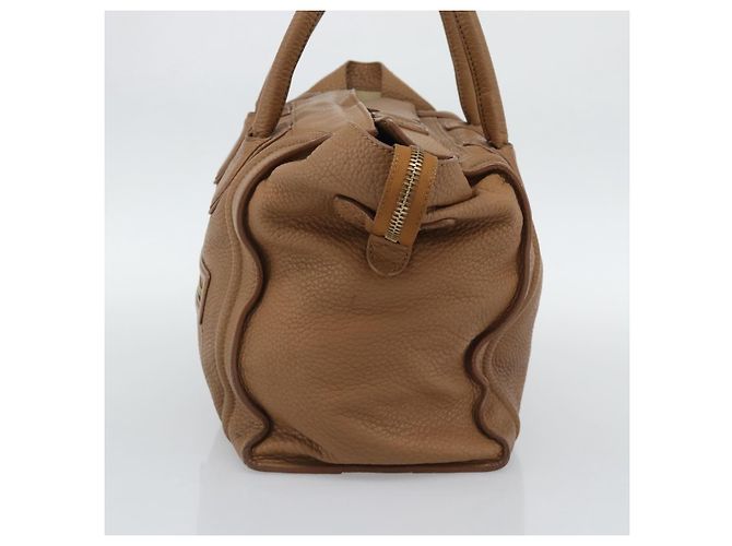 Céline CELINE Luggage Micro Shopper Hand Bag Leather Brown Gold Auth 194891 Marrone D'oro - vista 4