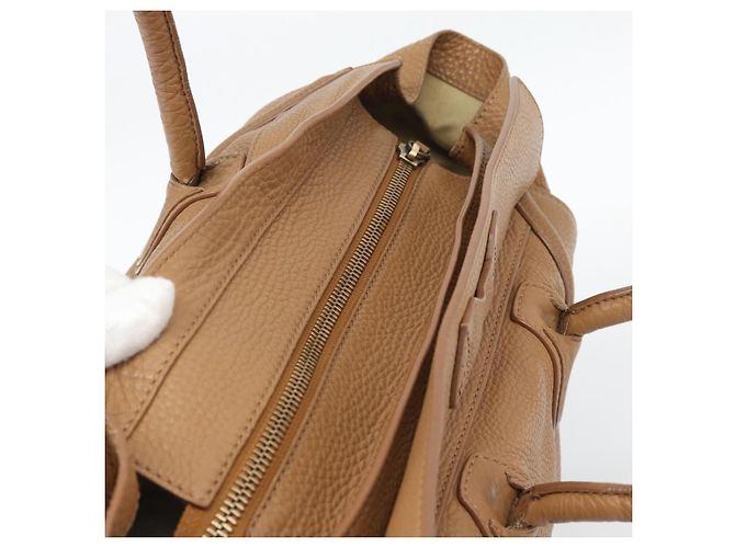 Céline CELINE Luggage Micro Shopper Hand Bag Leather Brown Gold Auth 194891 Marrone D'oro - vista 6