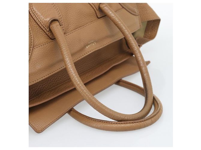 Céline CELINE Luggage Micro Shopper Hand Bag Leather Brown Gold Auth 194891 Marrone D'oro - vista 7