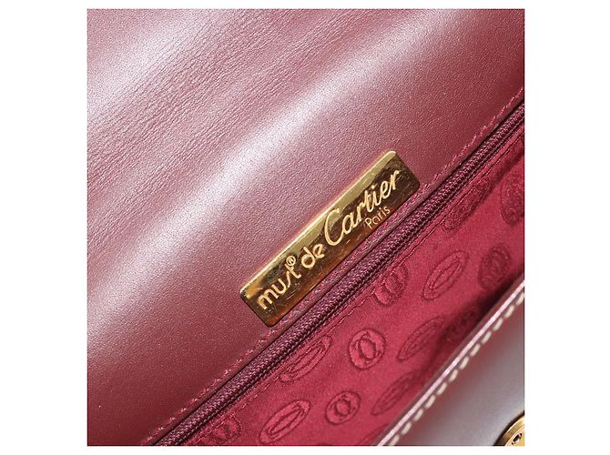 Borsa a tracolla CARTIER Must Line in pelle Bordeaux Gold Auth BA14172 - vista 19