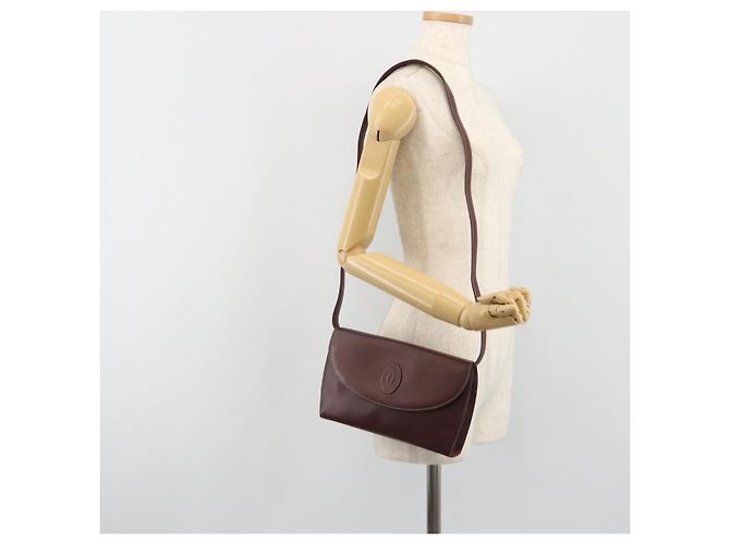 Borsa a tracolla CARTIER Must Line in pelle Bordeaux Gold Auth BA14172 - vista 24