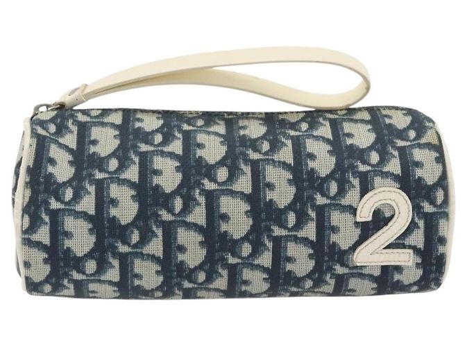 Pouch Christian Dior Trotter PVC Pelle Blu Bianco Auth 194167 - vista 13