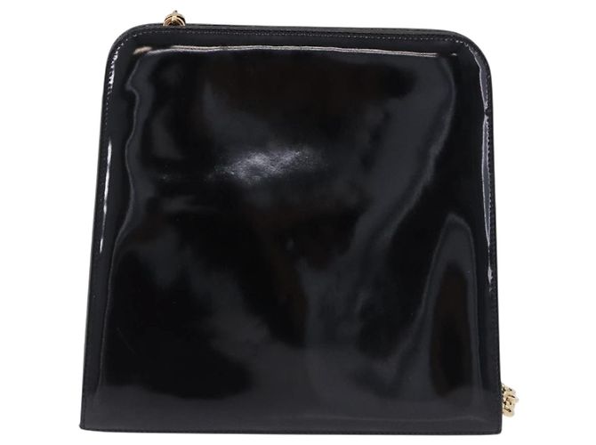 Borsa a tracolla Salvatore Ferragamo Gancini Chain Patent Black Gold Auth ka5550A - vista 2
