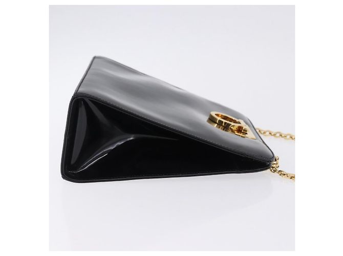 Borsa a tracolla Salvatore Ferragamo Gancini Chain Patent Black Gold Auth ka5550A - vista 3