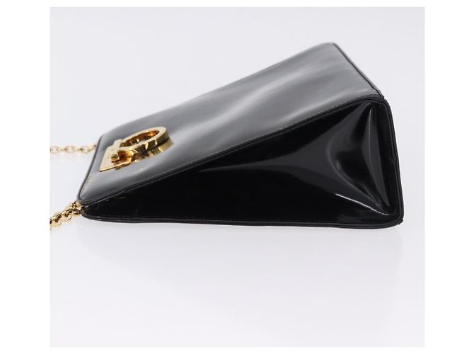 Borsa a tracolla Salvatore Ferragamo Gancini Chain Patent Black Gold Auth ka5550A - vista 4