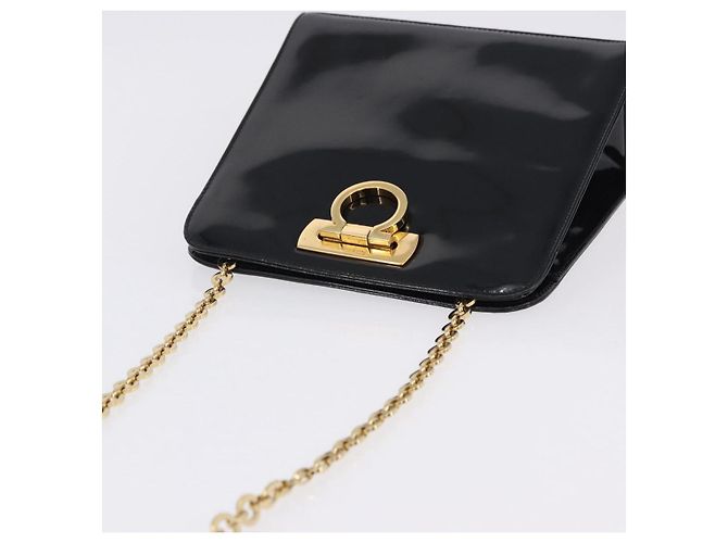 Borsa a tracolla Salvatore Ferragamo Gancini Chain Patent Black Gold Auth ka5550A - vista 6
