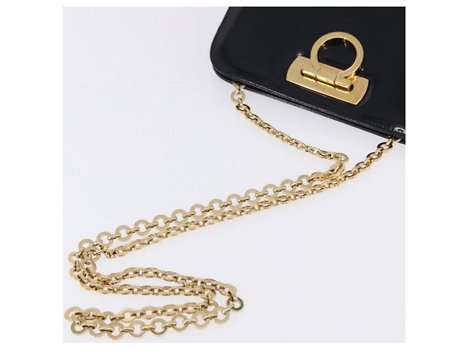 Borsa a tracolla Salvatore Ferragamo Gancini Chain Patent Black Gold Auth ka5550A - vista 7