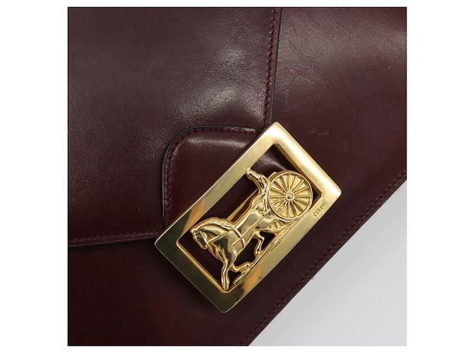 Céline Borsa a tracolla CELINE in pelle Bordeaux Gold Auth bs36605 D'oro Bordò - vista 17
