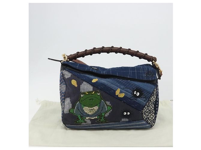 Borsa Puzzle LOEWE x Studio Ghibli BORO Blue Frog Soot Sprites Blue Auth 167492SM Marrone - vista 12