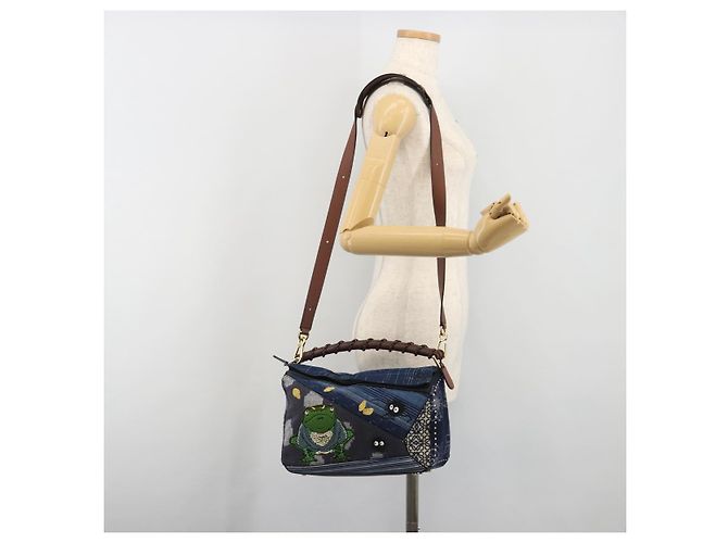 Borsa Puzzle LOEWE x Studio Ghibli BORO Blue Frog Soot Sprites Blue Auth 167492SM Marrone - vista 27