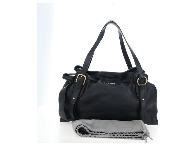 Borsa Tote Miu Miu con Fiocco Laterale in Pelle Nera e Oro RR1312 Auth am12103SAM Nero D'oro - vista 12