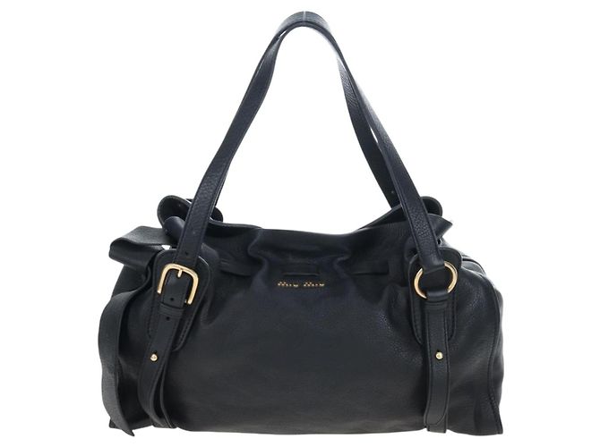 Borsa Tote Miu Miu con Fiocco Laterale in Pelle Nera e Oro RR1312 Auth am12103SAM Nero D'oro - vista 13