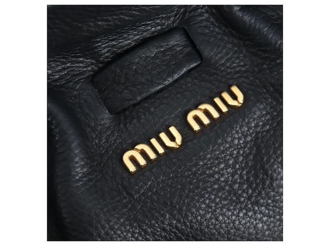 Borsa Tote Miu Miu con Fiocco Laterale in Pelle Nera e Oro RR1312 Auth am12103SAM Nero D'oro - vista 17