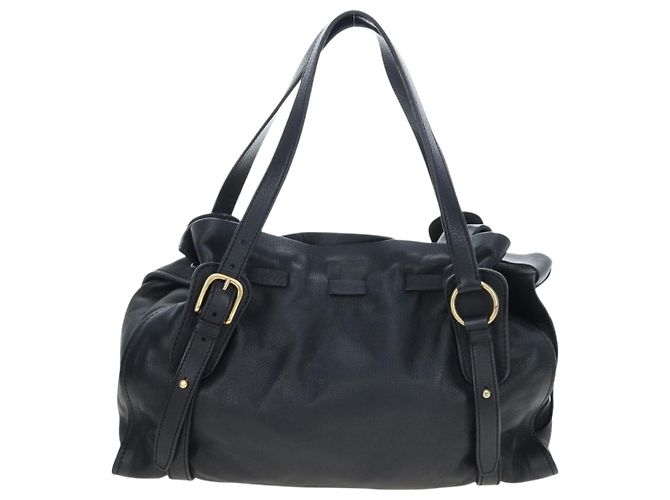 Borsa Tote Miu Miu con Fiocco Laterale in Pelle Nera e Oro RR1312 Auth am12103SAM Nero D'oro - vista 2