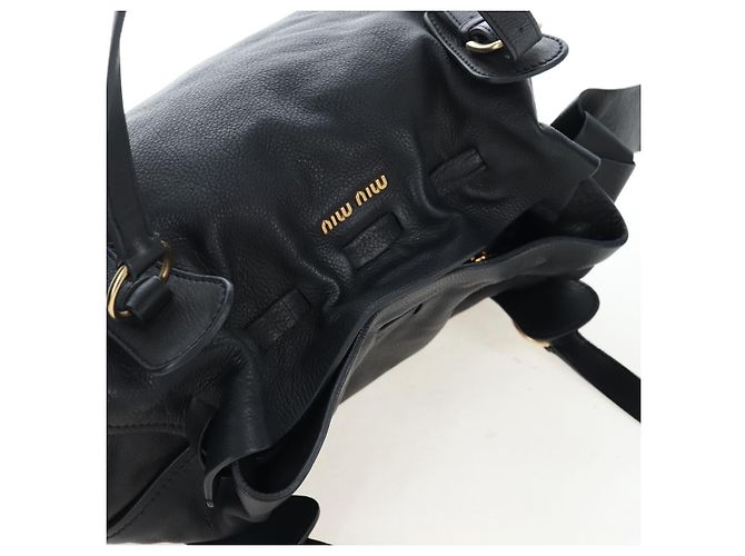Borsa Tote Miu Miu con Fiocco Laterale in Pelle Nera e Oro RR1312 Auth am12103SAM Nero D'oro - vista 6
