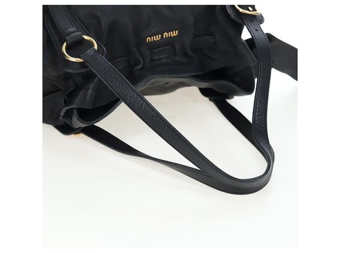 Borsa Tote Miu Miu con Fiocco Laterale in Pelle Nera e Oro RR1312 Auth am12103SAM Nero D'oro - vista 7