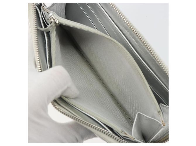 Cartera larga CHANEL Matelasse de piel de cordero Silver CC Auth 193392A Plata - vista 11