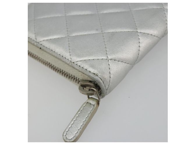 Cartera larga CHANEL Matelasse de piel de cordero Silver CC Auth 193392A Plata - vista 14