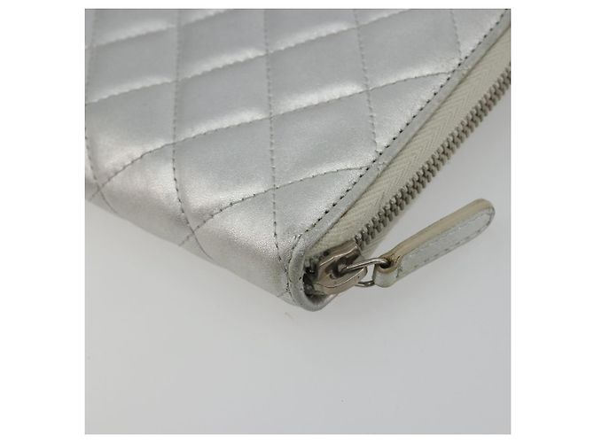 Cartera larga CHANEL Matelasse de piel de cordero Silver CC Auth 193392A Plata - vista 15