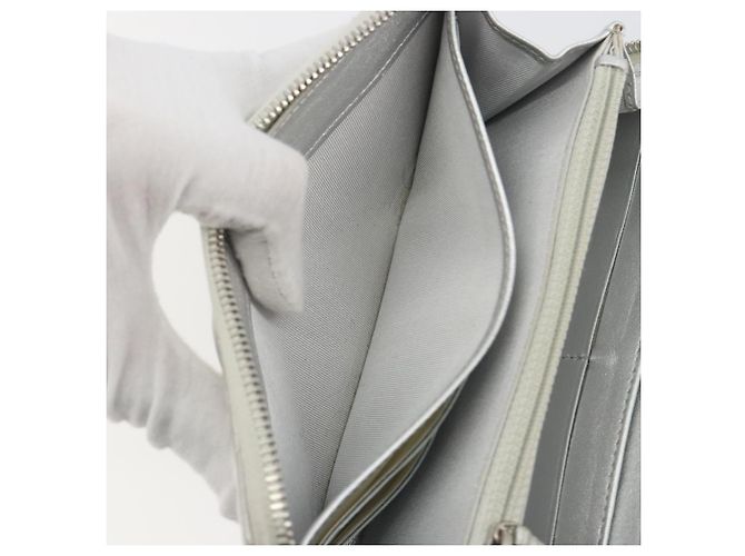 Cartera larga CHANEL Matelasse de piel de cordero Silver CC Auth 193392A Plata - vista 19
