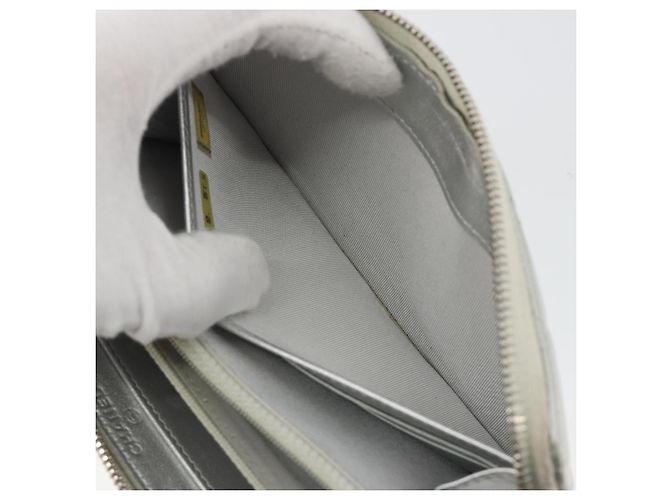 Cartera larga CHANEL Matelasse de piel de cordero Silver CC Auth 193392A Plata - vista 22