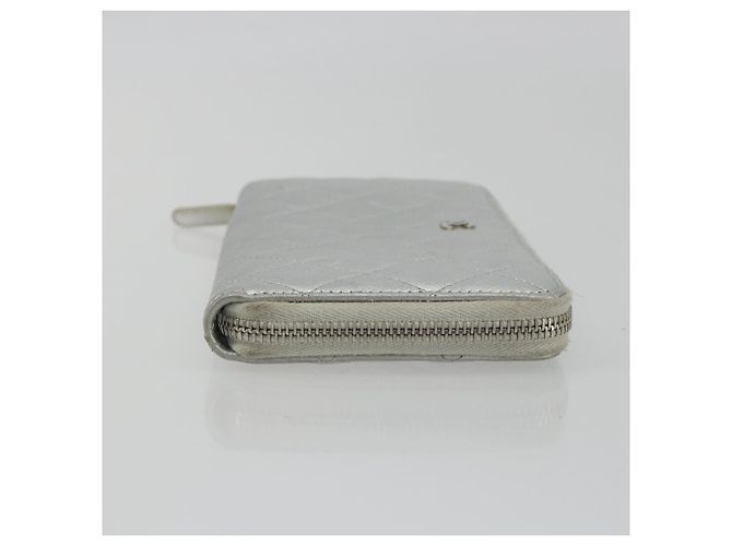 Cartera larga CHANEL Matelasse de piel de cordero Silver CC Auth 193392A Plata - vista 3
