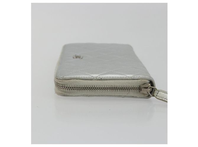 Cartera larga CHANEL Matelasse de piel de cordero Silver CC Auth 193392A Plata - vista 4