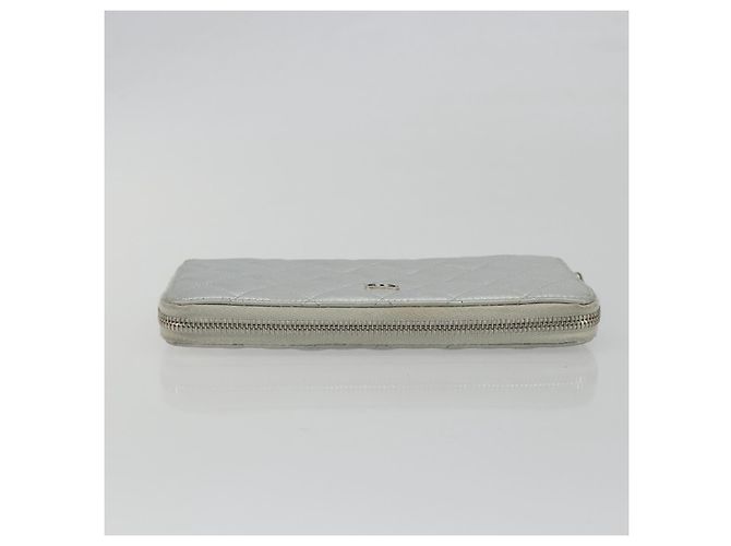 Cartera larga CHANEL Matelasse de piel de cordero Silver CC Auth 193392A Plata - vista 5