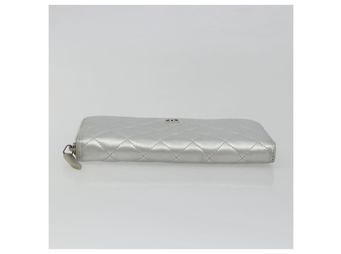 Cartera larga CHANEL Matelasse de piel de cordero Silver CC Auth 193392A Plata - vista 6