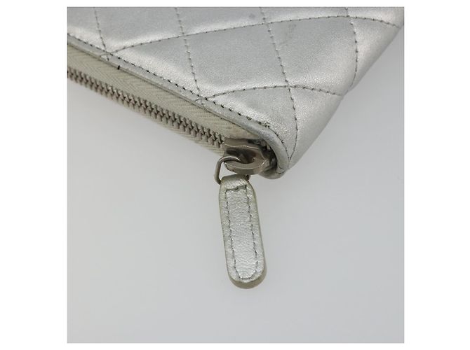 Cartera larga CHANEL Matelasse de piel de cordero Silver CC Auth 193392A Plata - vista 8