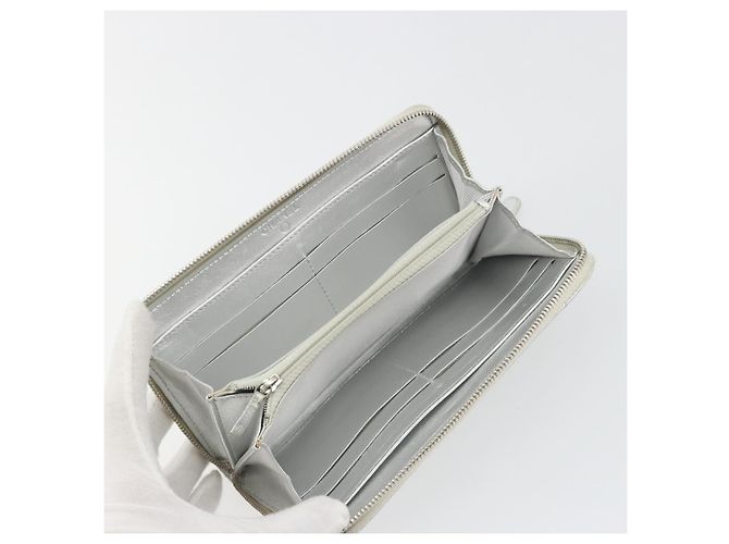 Cartera larga CHANEL Matelasse de piel de cordero Silver CC Auth 193392A Plata - vista 9