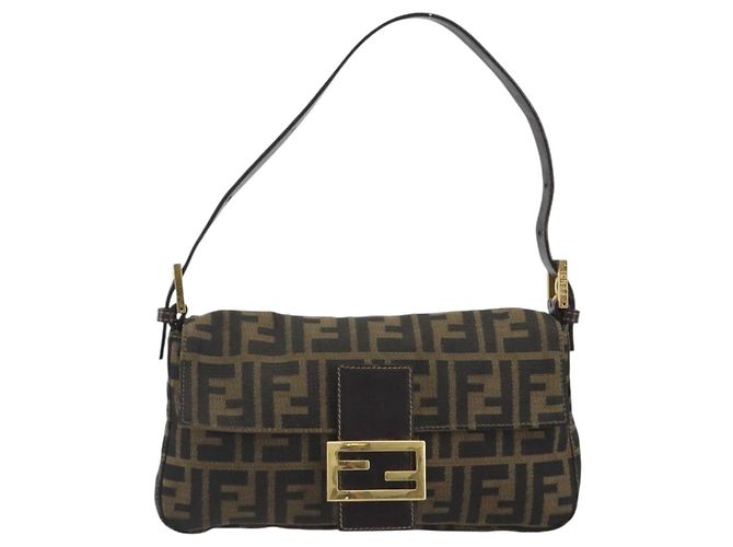 Borsa a tracolla FENDI Zucca Canvas Mamma Baguette Marrone Nero Auth 193422V - vista 13