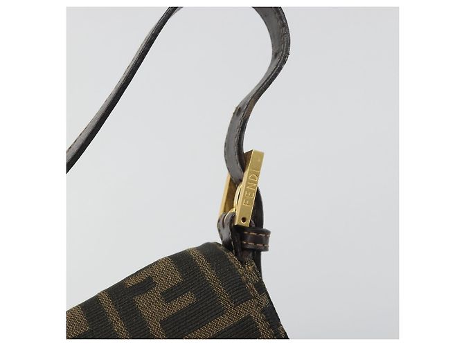 Borsa a tracolla FENDI Zucca Canvas Mamma Baguette Marrone Nero Auth 193422V - vista 18