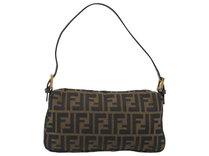 Borsa a tracolla FENDI Zucca Canvas Mamma Baguette Marrone Nero Auth 193422V - vista 2