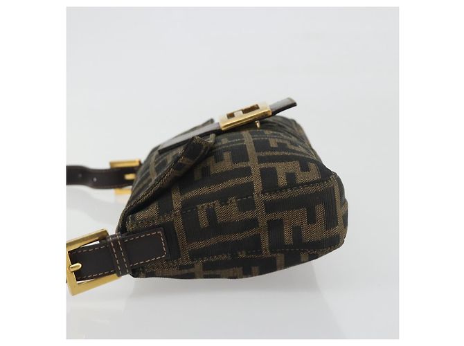 Borsa a tracolla FENDI Zucca Canvas Mamma Baguette Marrone Nero Auth 193422V - vista 4