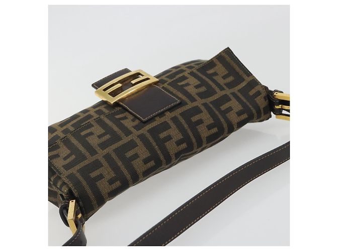 Borsa a tracolla FENDI Zucca Canvas Mamma Baguette Marrone Nero Auth 193422V - vista 6