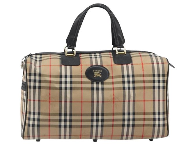 Borsa Boston Burberrys Nova Check Canvas Beige Black Auth ep15288 Nero - vista 13