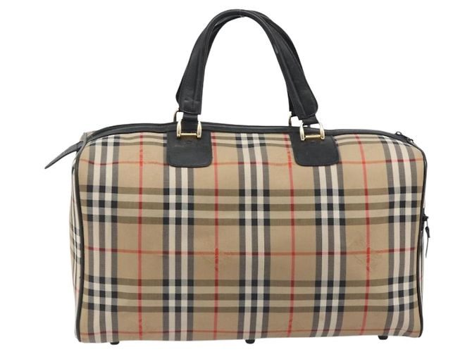 Borsa Boston Burberrys Nova Check Canvas Beige Black Auth ep15288 Nero - vista 2