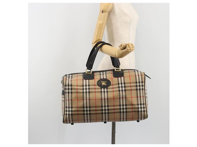 Borsa Boston Burberrys Nova Check Canvas Beige Black Auth ep15288 Nero - vista 20