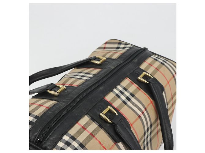 Borsa Boston Burberrys Nova Check Canvas Beige Black Auth ep15288 Nero - vista 6