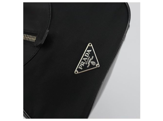 Borsa a Mano PRADA Nylon Pelle Nero Argento Auth am12218V - vista 18