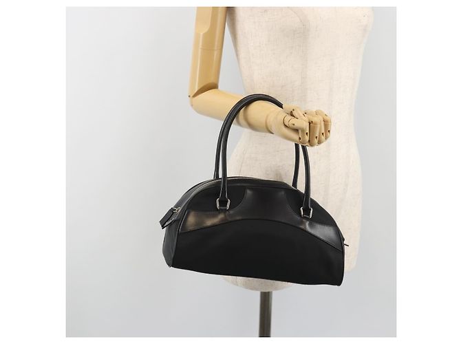 Borsa a Mano PRADA Nylon Pelle Nero Argento Auth am12218V - vista 25